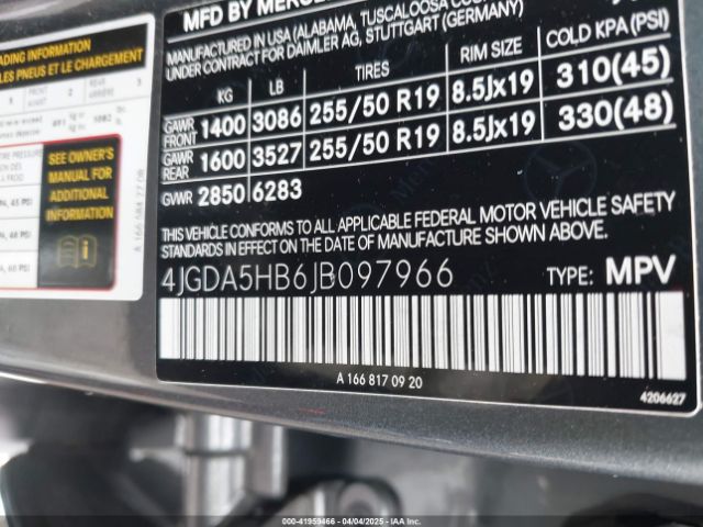 4JGDA5HB6JB097966 Mercedes-Benz Gle 350 4matic