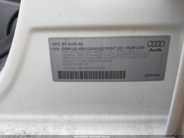 2006 AUDI A4 WAUEF78E66A242594 Photo 8