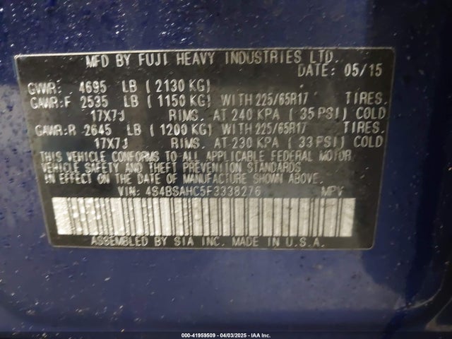 4S4BSAHC5F3338276 Subaru Outback 2.5i Premium