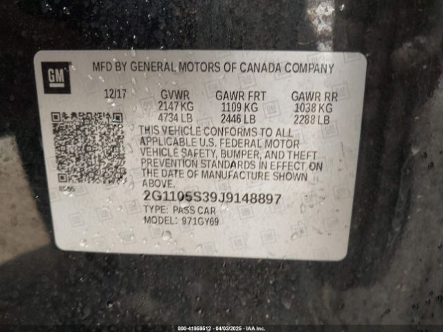 2018 CHEVROLET IMPALA 2G1105S39J9148897 Photo 8