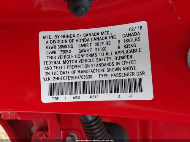 2HGFC1E56JH703600 Honda CIVIC SI