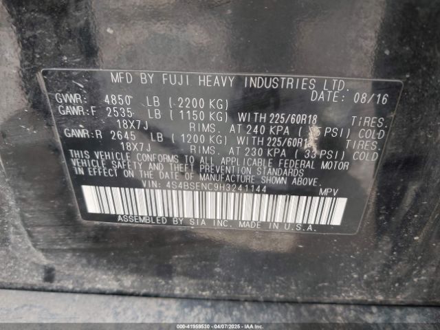 4S4BSENC9H3241144 Subaru Outback 3.6r Limited