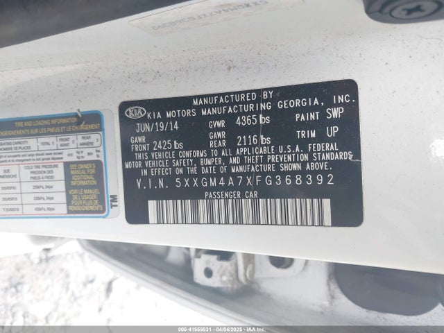 5XXGM4A7XFG368392 KIA Optima Lx