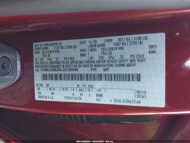1FMCU0BZ0LUC58668 Ford Escape Se Sport Hybrid