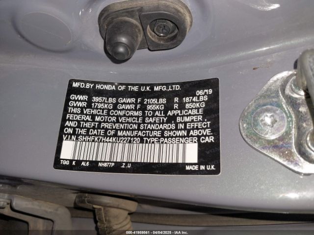SHHFK7H44KU227120 Honda Civic Sport