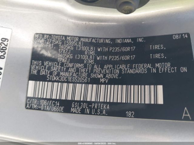 5TDKK3DC1ES520561 Toyota Sienna Le V6 8 Passenger