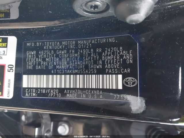 4T1C31AK8MU554259 Toyota Camry Le Hybrid