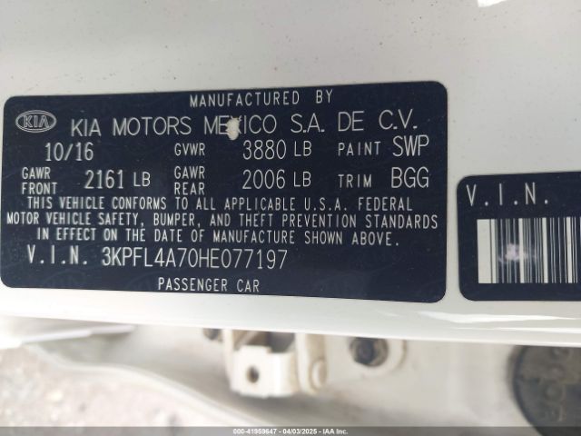 3KPFL4A70HE077197 KIA FORTE LX