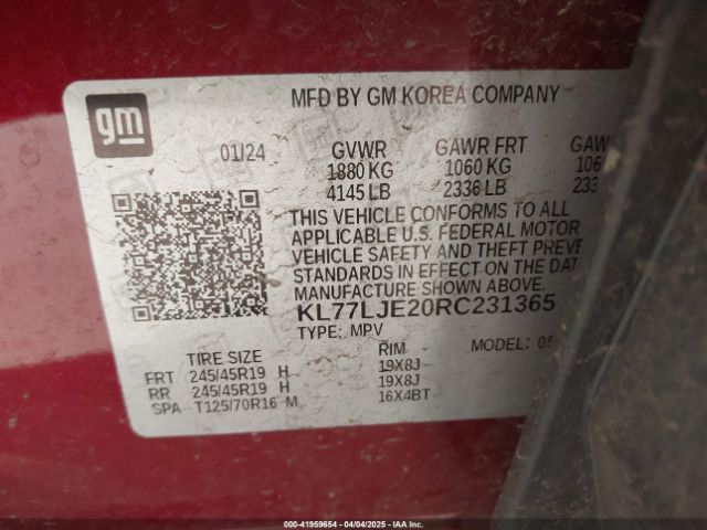 KL77LJE20RC231365 Chevrolet Trax Fwd 2rs