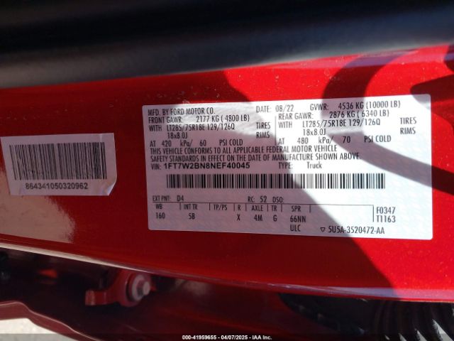 1FT7W2BN8NEF40045 Ford F-250 Lariat