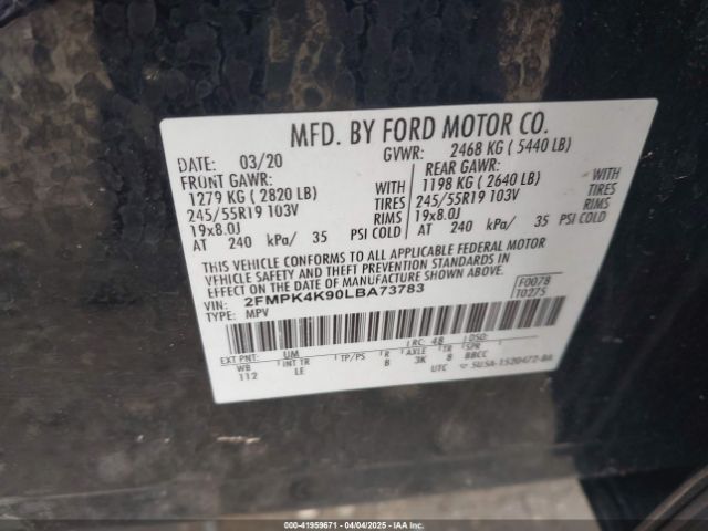 2FMPK4K90LBA73783 Ford Edge Titanium