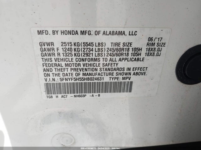 5FNYF5H55HB024631 Honda j35y6