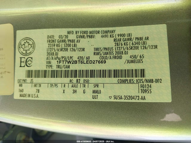 1FT7W2BT6LED27669 Ford F-250 Platinum