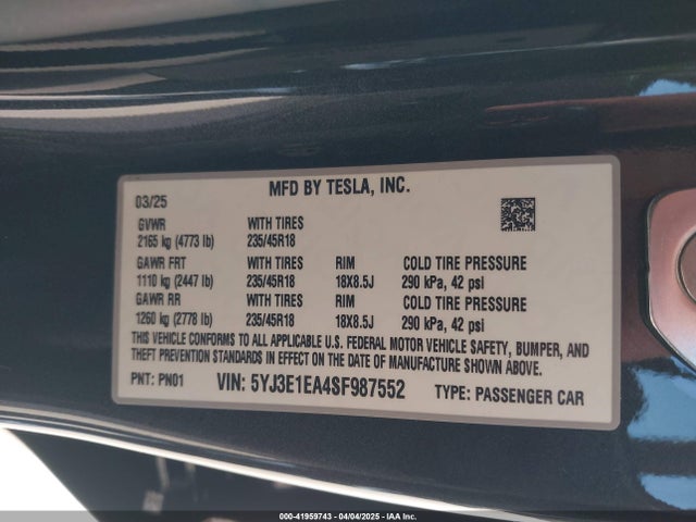 2025 TESLA MODEL 3 5YJ3E1EA4SF987552 Photo 8