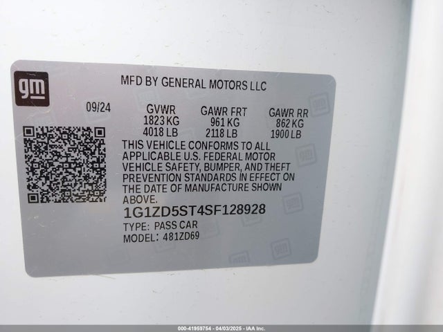 1G1ZD5ST4SF128928 Chevrolet Malibu Fwd 1lt