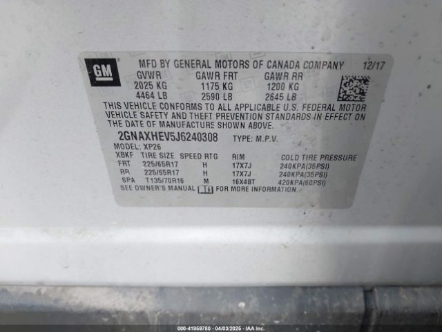 2GNAXHEV5J6240308 Chevrolet EQUINOX LS
