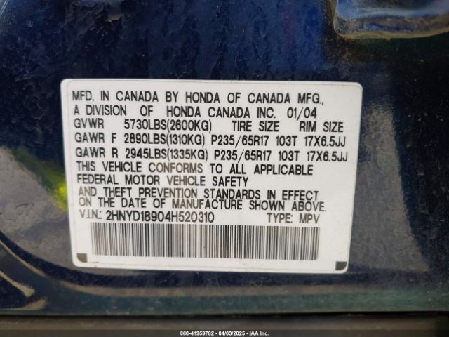 2004 ACURA MDX 2HNYD18904H520310 Photo 8