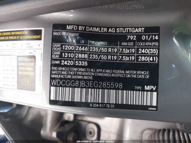 WDCGG8JB3EG285598 Mercedes-Benz Glk 350 4matic