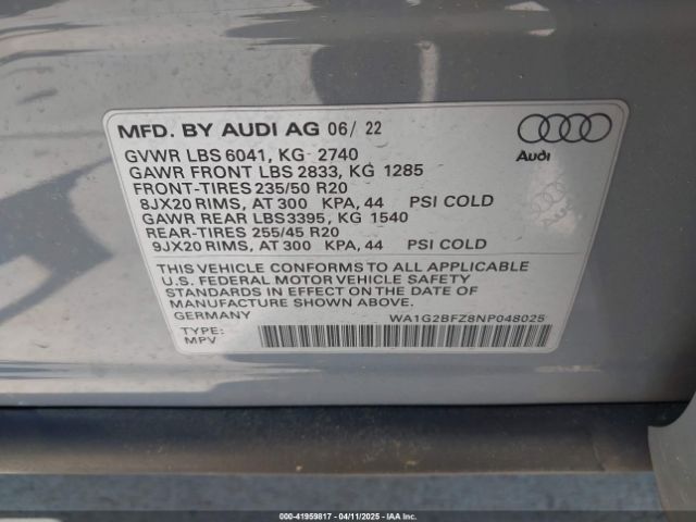 WA1G2BFZ8NP048025 Audi Q4 E-tron Premium 50 Quattro