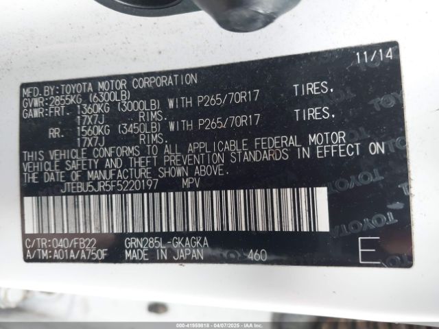 JTEBU5JR5F5220197 Toyota 1gr-fe