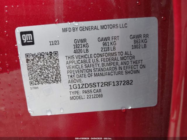 1G1ZD5ST2RF137282 Chevrolet Malibu Fwd 1lt