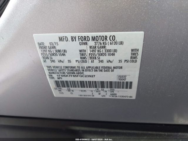 1FM5K7F85FGC23927 Ford Explorer Limited