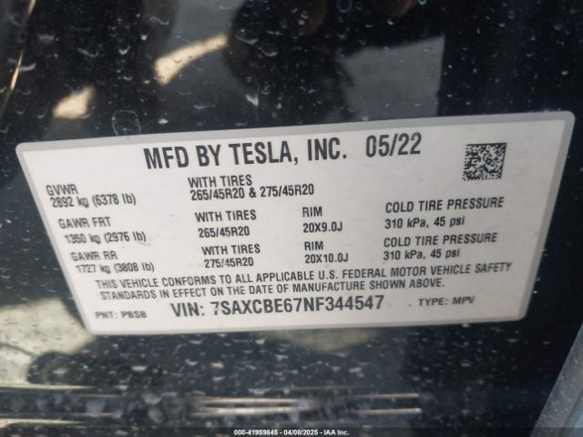 7SAXCBE67NF344547 Tesla MODEL X