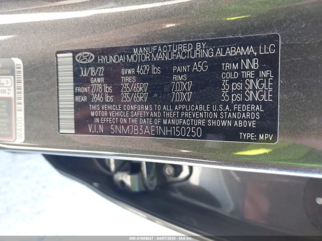 5NMJB3AE1NH150250 Hyundai gdi theta iii