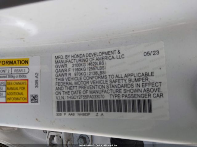 1HGCY2F55PA033070 Honda lfc5