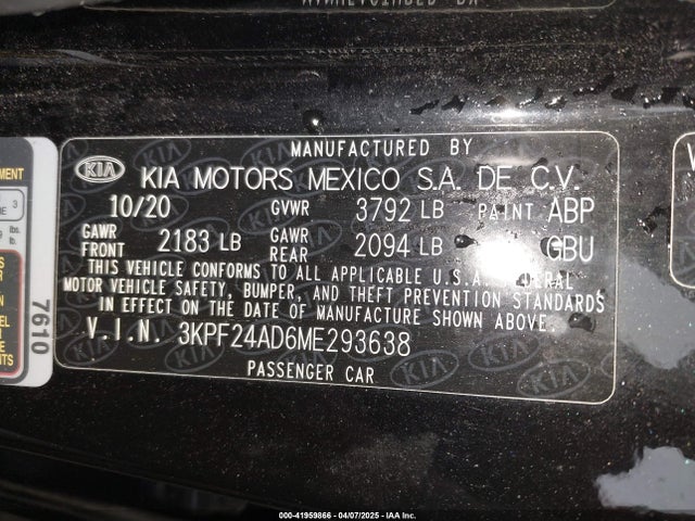 3KPF24AD6ME293638 KIA Forte Lxs