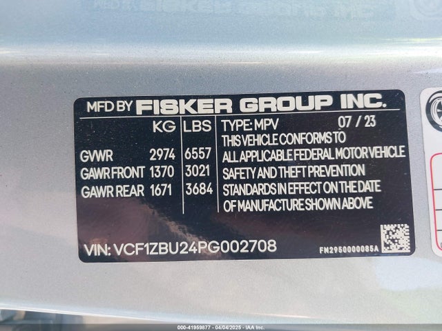 Fisker Ocean One 2023 VCF1ZBU24PG002708 Image 9
