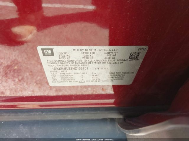 1GKKNNLS2HZ133701 GMC Acadia Slt-2