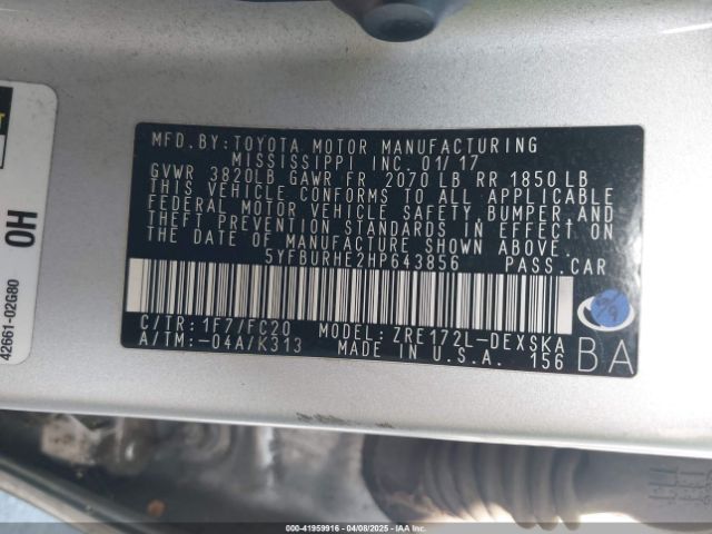 5YFBURHE2HP643856 Toyota Corolla Se Special Edition