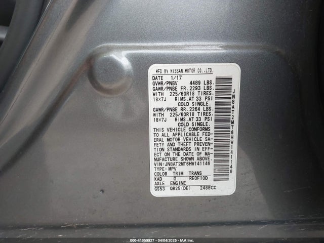 JN8AT2MT6HW141146 Nissan Rogue Sl