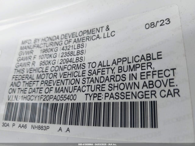 1HGCY1F20PA055400 Honda ACCORD LX