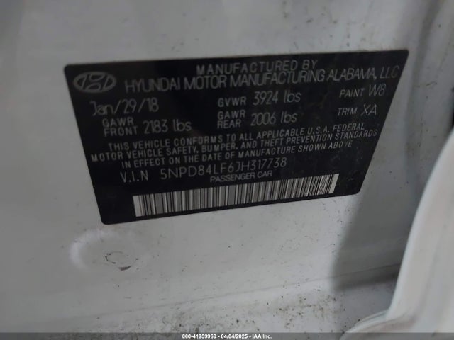 5NPD84LF6JH317738 Hyundai Elantra Value Edition