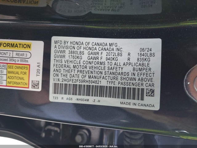2HGFE2F59RH594821 Honda Civic Sport
