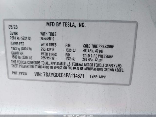 2023 TESLA MODEL Y 7SAYGDEE4PA114671 Photo 8