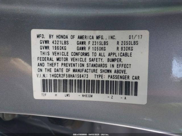 1HGCR2F58HA156473 Honda Accord Sport