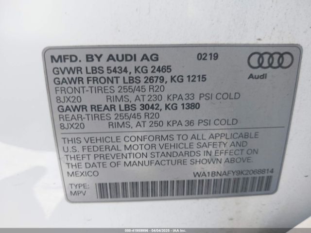 WA1BNAFY9K2068814 Audi Q5 45 Premium