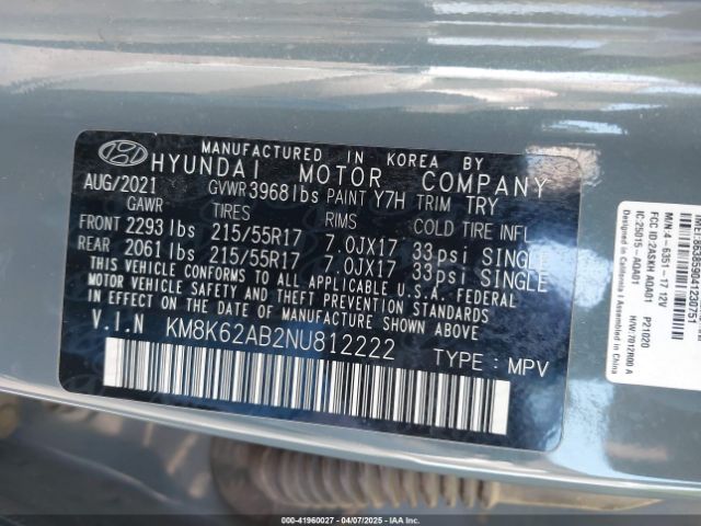 KM8K62AB2NU812222 Hyundai Kona Sel