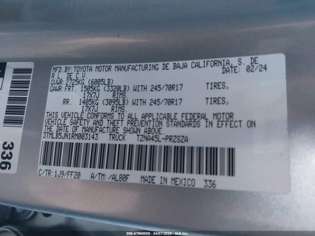 3TMLB5JN1RM003143 Toyota Tacoma Sr5 4wd