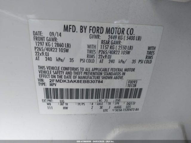 2FMDK3AK8EBB30784 Ford EDGE SPORT