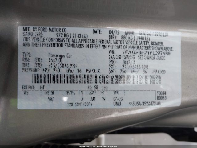 2015 FORD FOCUS 1FADP3F21FL287689 Photo 8