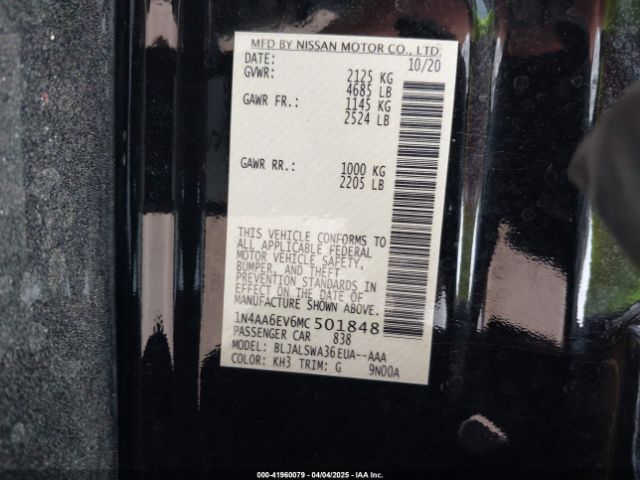 1N4AA6EV6MC501848 Nissan Maxima Sr Xtronic Cvt