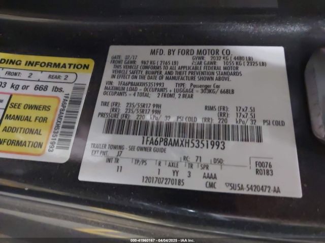 2017 FORD MUSTANG 1FA6P8AMXH5351993 Photo 8
