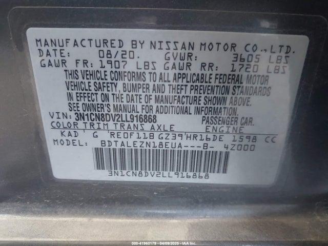 Nissan Versa S Xtronic Cvt 2020 3N1CN8DV2LL916868 Image 9