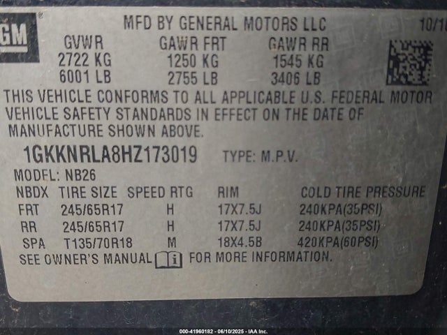 1GKKNRLA8HZ173019 GMC Acadia Sle-1