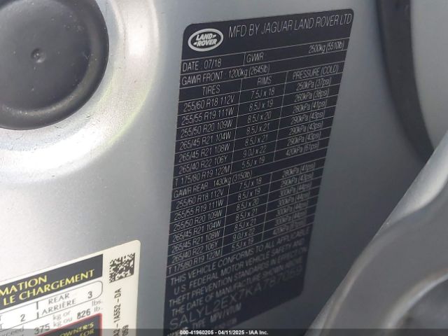 SALYL2EX7KA787059 Land Rover Range Rover Velar P250 R-dynamic Se