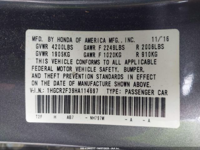1HGCR2F39HA114697 Honda ACCORD LX
